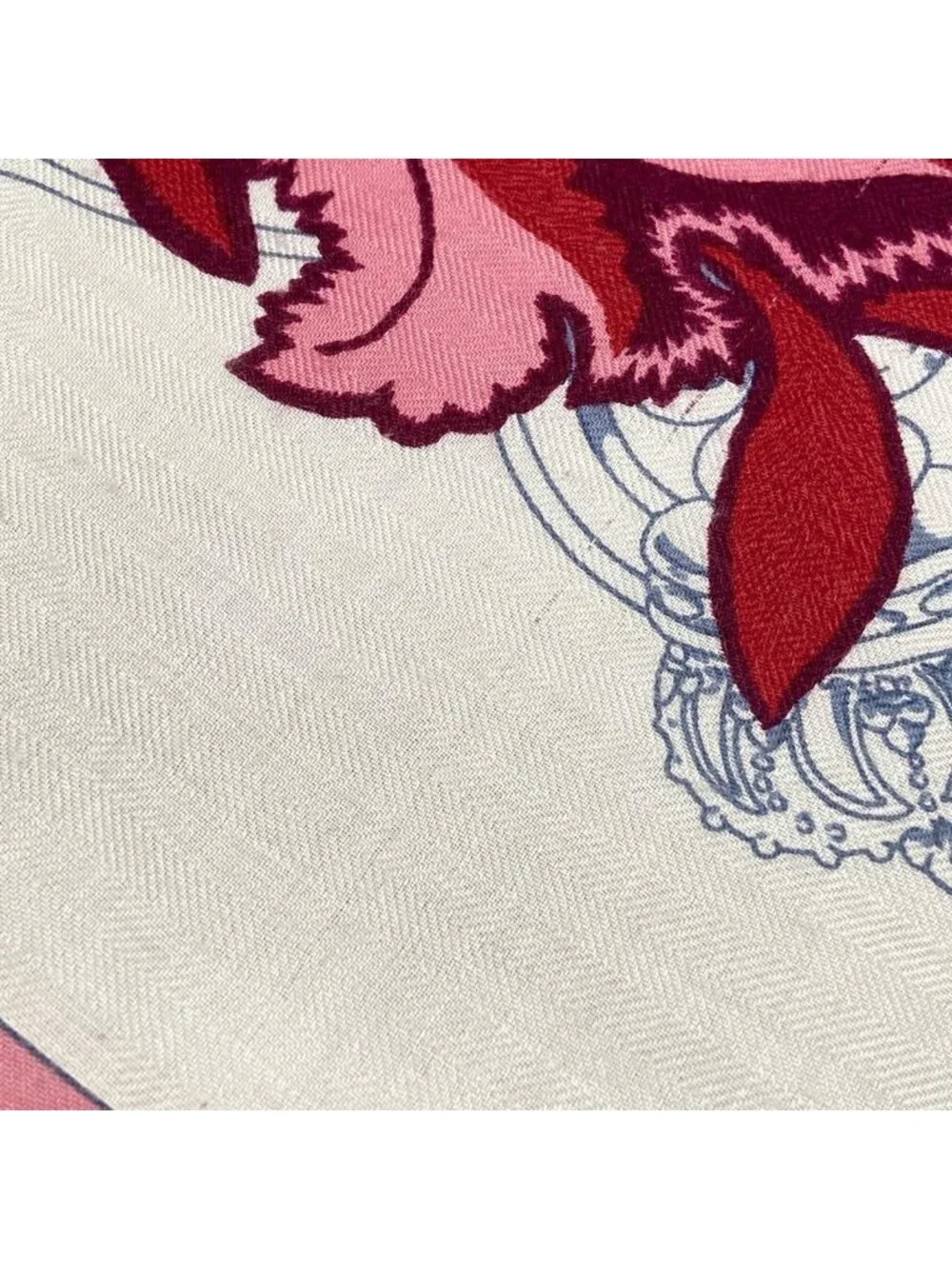 Hermes Shawl Carre 140 Ivory Navy Multi Cavalcadour Floral Pattern Cashmere